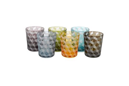 6er-Set mehrfarbige Gläser mit quadratischen Motiven Tumbler