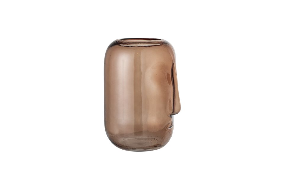 Diese braune Vase stellt ein auf sehr moderne Weise neu interpretiertes Gesicht dar