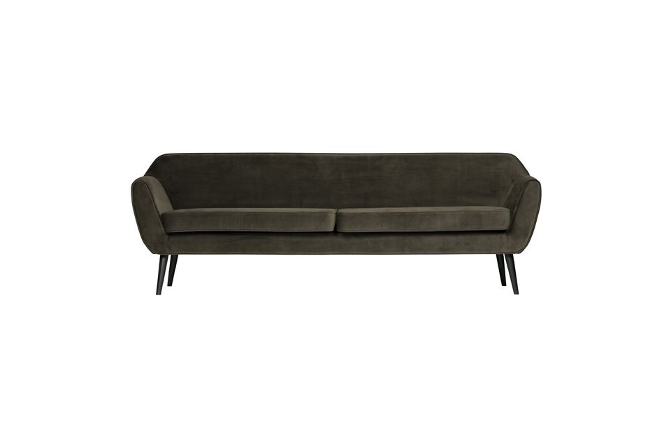 Großes Sofa aus khakifarbenem Velours Rocco Woood