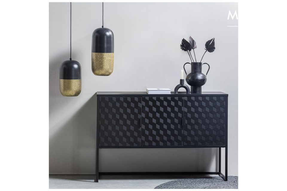 Hängeleuchte aus schwarzem Metall und Messing Woood, zeitgenössisches und elegantes Design.