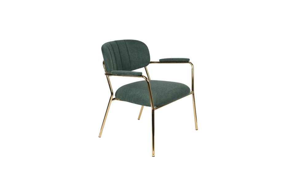Lounge-Sessel Jolien mit goldenen und dunkelgrünen Armlehnen White Label