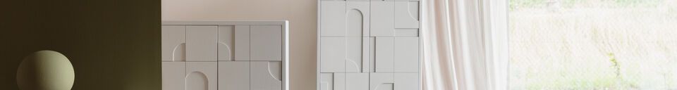 Materialbeschreibung Niedriges Sideboard aus cremeweißem Holz Funk