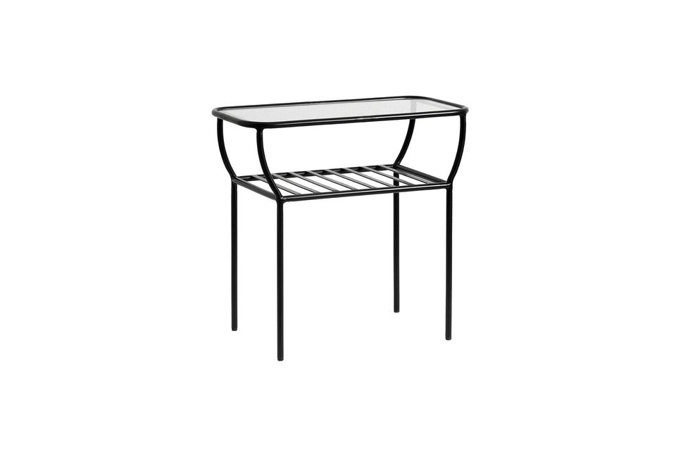 Dank seines praktischen Designs ist dieser schicke Beistelltisch/Nachttisch aus schwarzem Eisen und