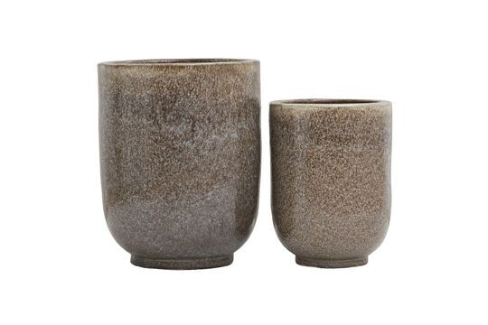 Set aus 2 Übertöpfen aus hellbrauner Keramik Pho
