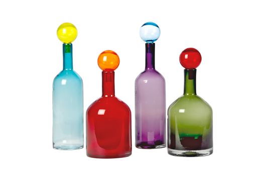 Set aus 4 bunten Glasflaschen Bubbles