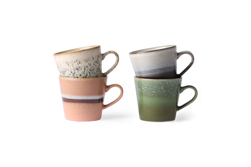 Set mit 4 Keramik-Cappuccino-Tassen 70er Jahre HK Living