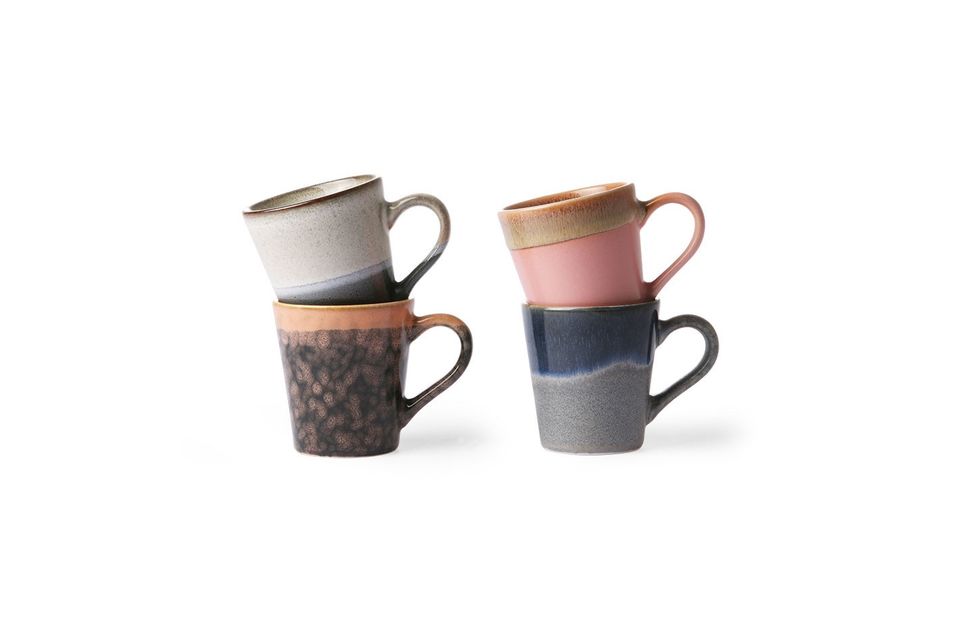 Set mit 4 Keramik-Espressotassen 70er Jahre HK Living