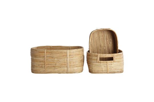 Set von 3 rechteckigen Körben aus hellem Rattan Chaka