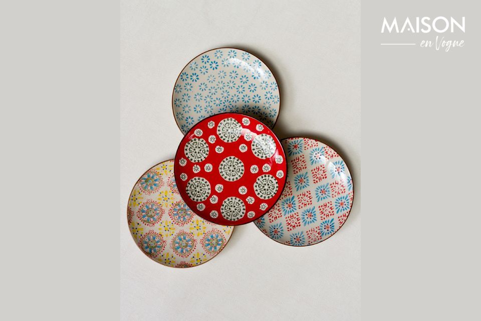 Set von 4 bohemian Keramikplatten Chehoma