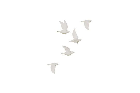 Set von 5 Wanddekorationen Vögel aus Porzellan weiß Biskuit