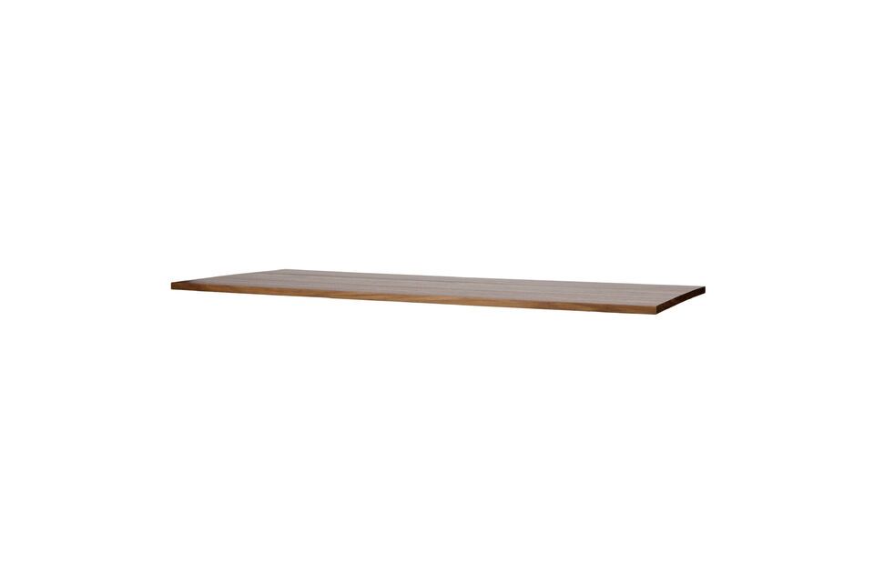 Diese rechteckige, braune Tischplatte aus Walnussfurnier bietet Platz für sechs bis acht Personen