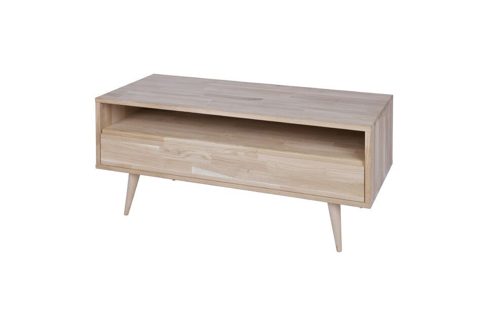 Mit seinem Design im Stil der 60er Jahre und dem unbehandelten Holz bringt dieses Möbelstück
